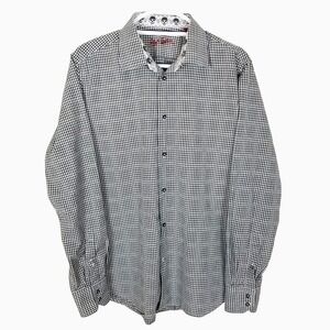 Robert Graham Men Gray Check Button down Shirt size L Flap Skull Calf Long Sleev